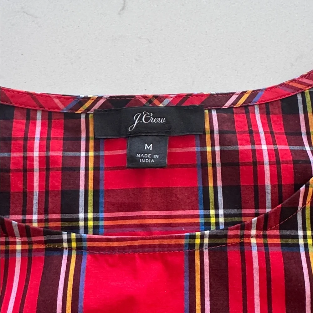 J. Crew Red Plaid Women's ruffle sleeve Blouse Size: M NWOT ✨